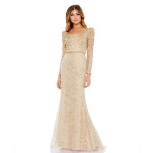 Mac Duggal 11187 NWOT EMBROIDERED APPLIQUE SHOULDER DETAIL TRUMPET GOWN